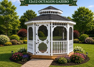 12x12 White Octagon Gazebo in backyard