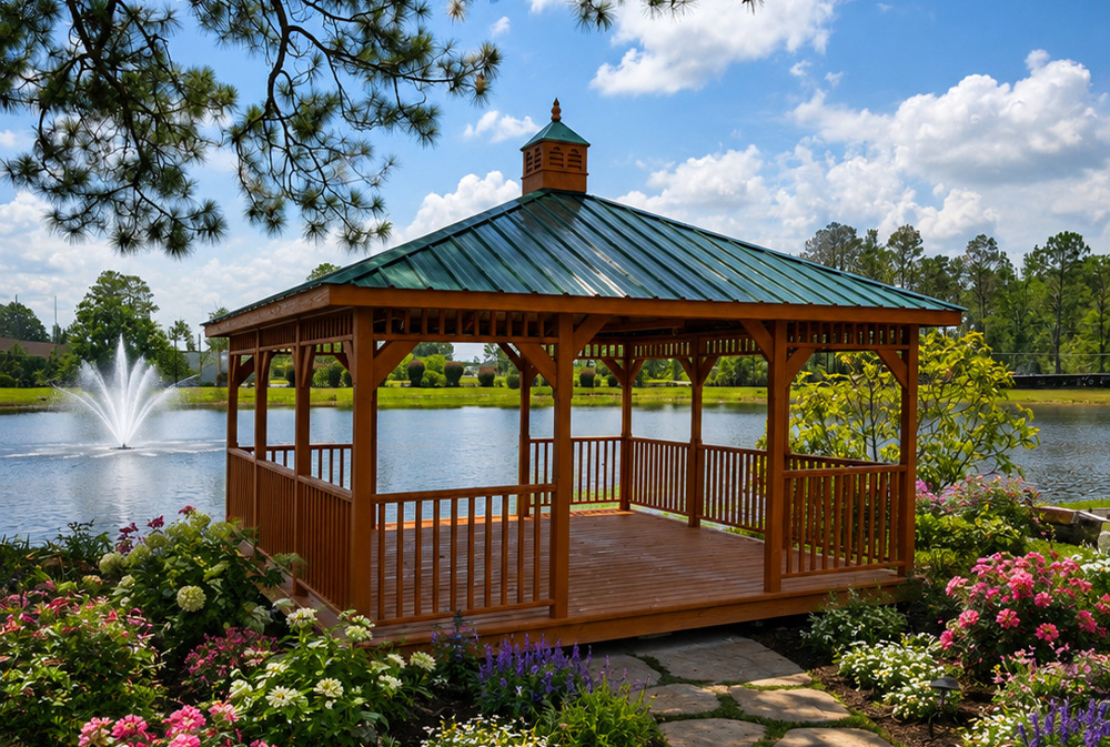 Amish crafted Gazebo delivered to a customers lake
