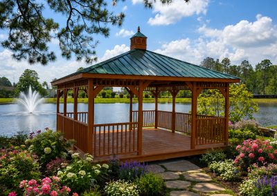 14x14 Square Gazebo with green metal roof