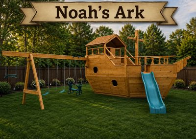 Noah's Ark large playset with slide, swings, rock wall