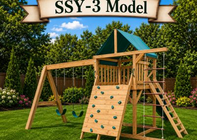 SSy3 model playset with climbing wall and 3 swings